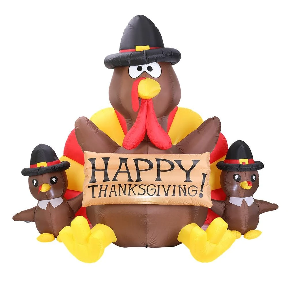 Outdoor 6 Ft. Height Happy Thanksgiving LED Lighted Inflatable Turkey Family 1 Outdoor 6 Ft. Height Happy Thanksgiving LED Lighted Inflatable Turkey Family