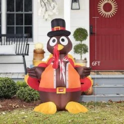5 Ft. H Thanksgiving Inflatable LED Lighted Turkey With Hat -The Home Depot Shop vivohome outdoor fall decorations x002i0sgt3 fa 1000