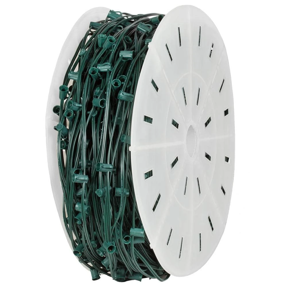 500 Ft. C9/E17 Christmas Light Socket Stringer Spool With 12 In. Spacing, Green Wire 1 500 Ft. C9/E17 Christmas Light Socket Stringer Spool With 12 In. Spacing, Green Wire