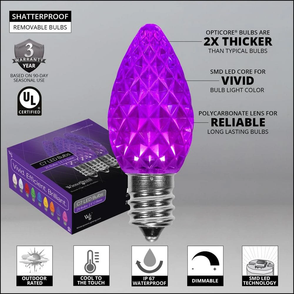 OptiCore C7 LED Purple Faceted Shatter-Resistant Replacement Light Bulbs (25-Pack) 2 OptiCore C7 LED Purple Faceted Shatter-Resistant Replacement Light Bulbs (25-Pack) - Image 2