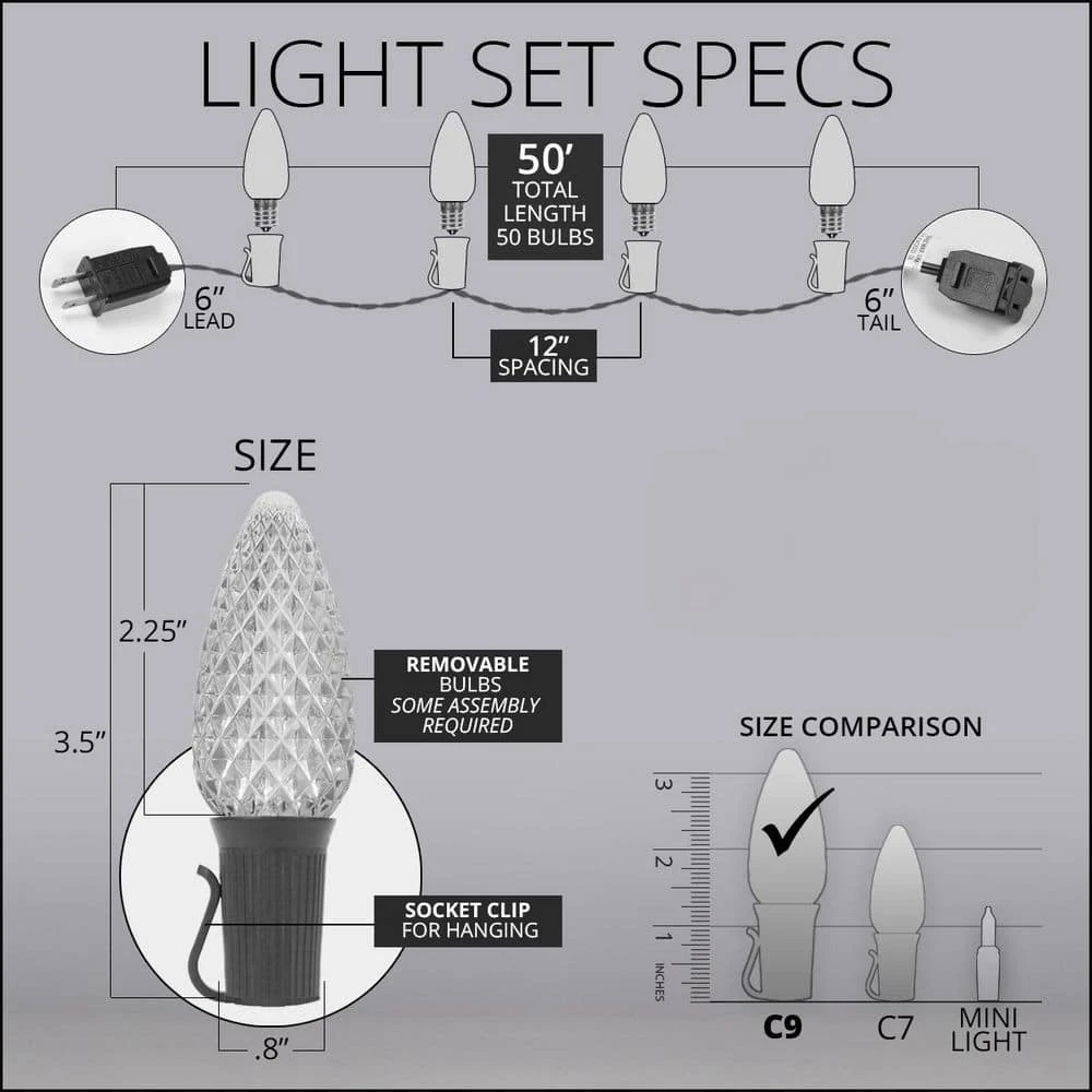 OptiCore 49 Ft. 50-Light LED Blue And Green Faceted C9 String Light Set 4 OptiCore 49 Ft. 50-Light LED Blue And Green Faceted C9 String Light Set - Image 4