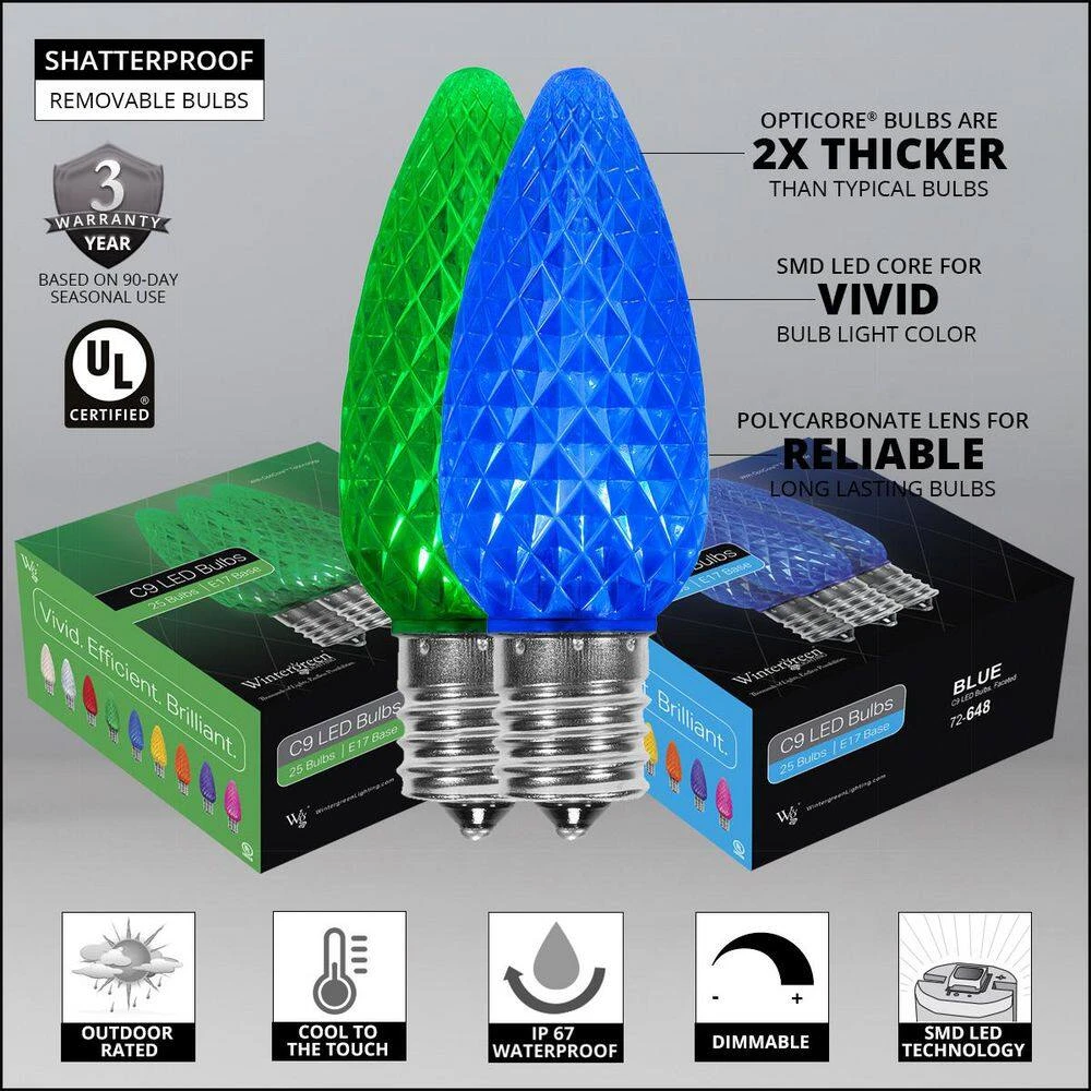 OptiCore 49 Ft. 50-Light LED Blue And Green Faceted C9 String Light Set 3 OptiCore 49 Ft. 50-Light LED Blue And Green Faceted C9 String Light Set - Image 3
