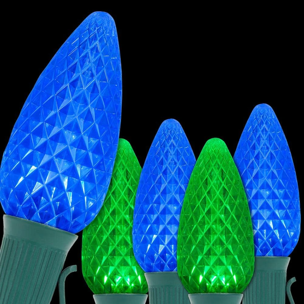 OptiCore 49 Ft. 50-Light LED Blue And Green Faceted C9 String Light Set 1 OptiCore 49 Ft. 50-Light LED Blue And Green Faceted C9 String Light Set