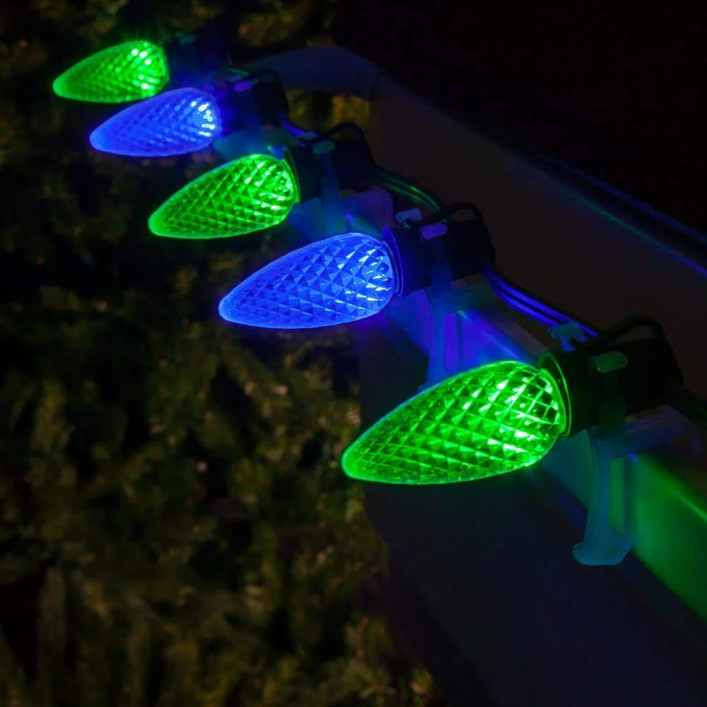 OptiCore 49 Ft. 50-Light LED Blue And Green Faceted C9 String Light Set 2 OptiCore 49 Ft. 50-Light LED Blue And Green Faceted C9 String Light Set - Image 2