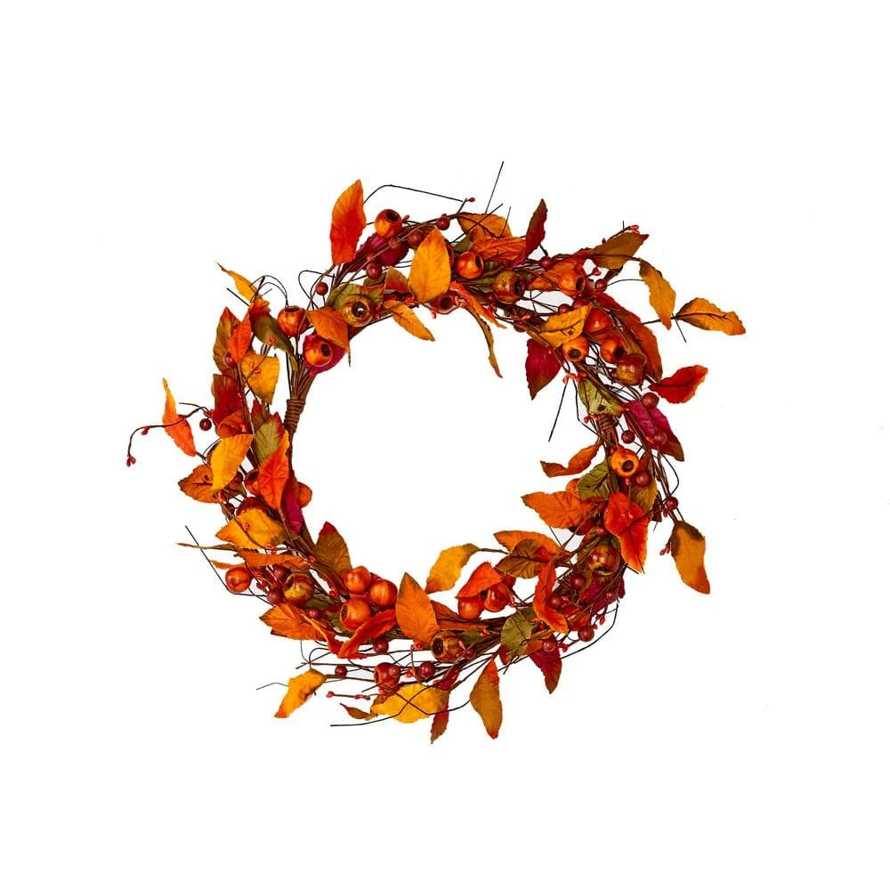 22 In. Artificial Fall Leaf And Pod Wreath 1 22 In. Artificial Fall Leaf And Pod Wreath